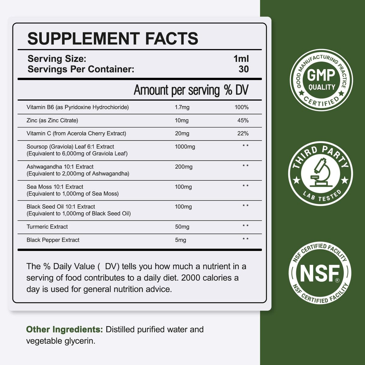 8-in-1 Graviola Soursop Blattextrakt Flüssig - Soursop Bitters mit Seemoos, Ashwagandha und Kurkuma für Immunsystem, Leber, Schlaf, Antioxidantien & Zellunterstützung, 30 ml