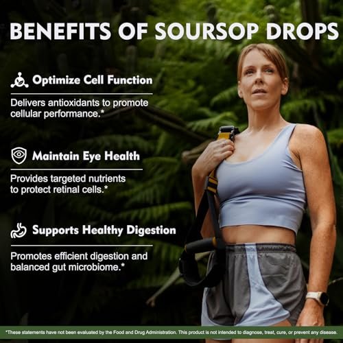 8-in-1 Graviola Soursop Blattextrakt Flüssig - Soursop Bitters mit Seemoos, Ashwagandha und Kurkuma für Immunsystem, Leber, Schlaf, Antioxidantien & Zellunterstützung, 30 ml