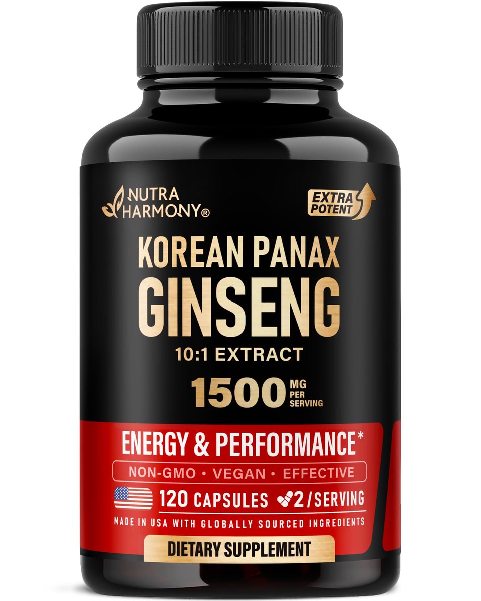 Panax Ginseng 1500 mg - Rotes Koreanisches Ginseng-Präparat für Männer - Extra stark 10:1 Extrakt - Energie, Fokus, Produktivität & Leistung - Natürlich & Vegan - Laborgeprüft - 120 Kapseln, 2 Monate Vorrat