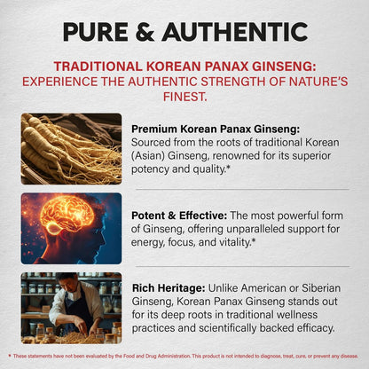 Panax Ginseng 1500 mg - Rotes Koreanisches Ginseng-Präparat für Männer - Extra stark 10:1 Extrakt - Energie, Fokus, Produktivität & Leistung - Natürlich & Vegan - Laborgeprüft - 120 Kapseln, 2 Monate Vorrat