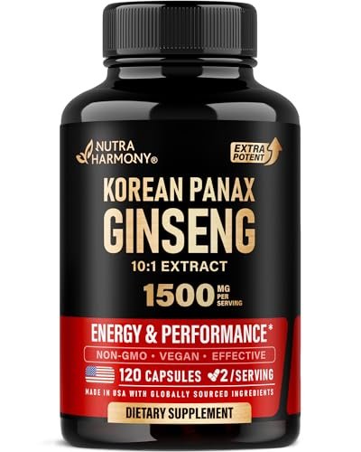 Panax Ginseng 1500 mg - Rotes Koreanisches Ginseng-Präparat für Männer - Extra stark 10:1 Extrakt - Energie, Fokus, Produktivität & Leistung - Natürlich & Vegan - Laborgeprüft - 120 Kapseln, 2 Monate Vorrat