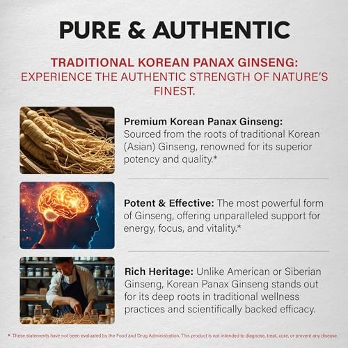 Panax Ginseng 1500 mg - Rotes Koreanisches Ginseng-Präparat für Männer - Extra stark 10:1 Extrakt - Energie, Fokus, Produktivität & Leistung - Natürlich & Vegan - Laborgeprüft - 120 Kapseln, 2 Monate Vorrat