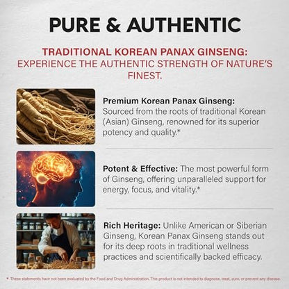Panax Ginseng 1500 mg - Rotes Koreanisches Ginseng-Präparat für Männer - Extra stark 10:1 Extrakt - Energie, Fokus, Produktivität & Leistung - Natürlich & Vegan - Laborgeprüft - 120 Kapseln, 2 Monate Vorrat