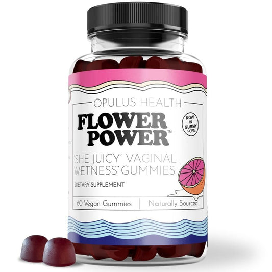 Flower Power Vaginale Feuchtigkeits-Gummibärchen — Zuckerfreie Nahrungsergänzung mit Pulverisierter Glattulmenrinde, Blaubeergeschmack, 60 Stück