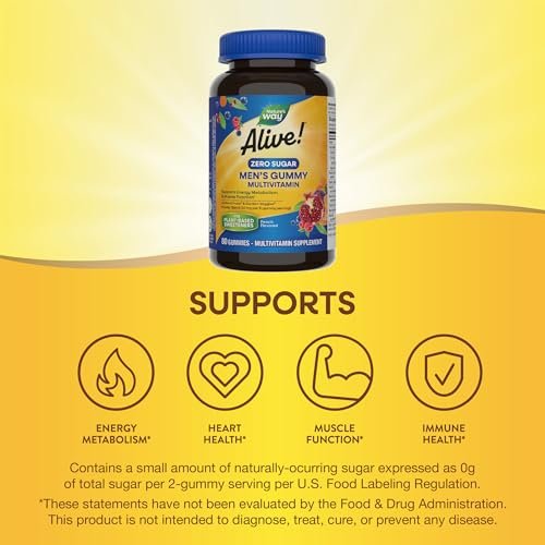 Nature's Way Alive! Zero Sugar Männer Multivitamin Gummis – Energie & Muskelfunktion*, Pfirsichgeschmack, 80 Gummis