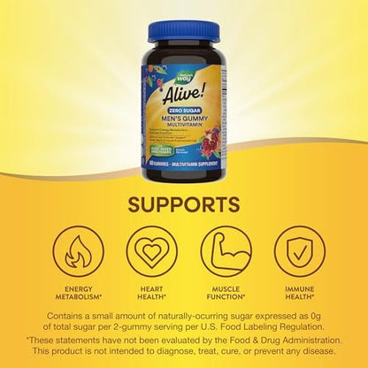 Nature's Way Alive! Zero Sugar Männer Multivitamin Gummis – Energie & Muskelfunktion*, Pfirsichgeschmack, 80 Gummis