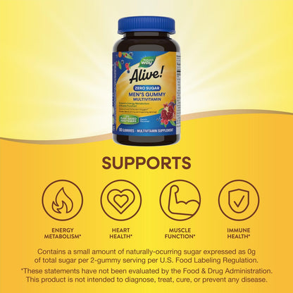 Nature's Way Alive! Zero Sugar Männer Multivitamin Gummis – Energie & Muskelfunktion*, Pfirsichgeschmack, 80 Gummis