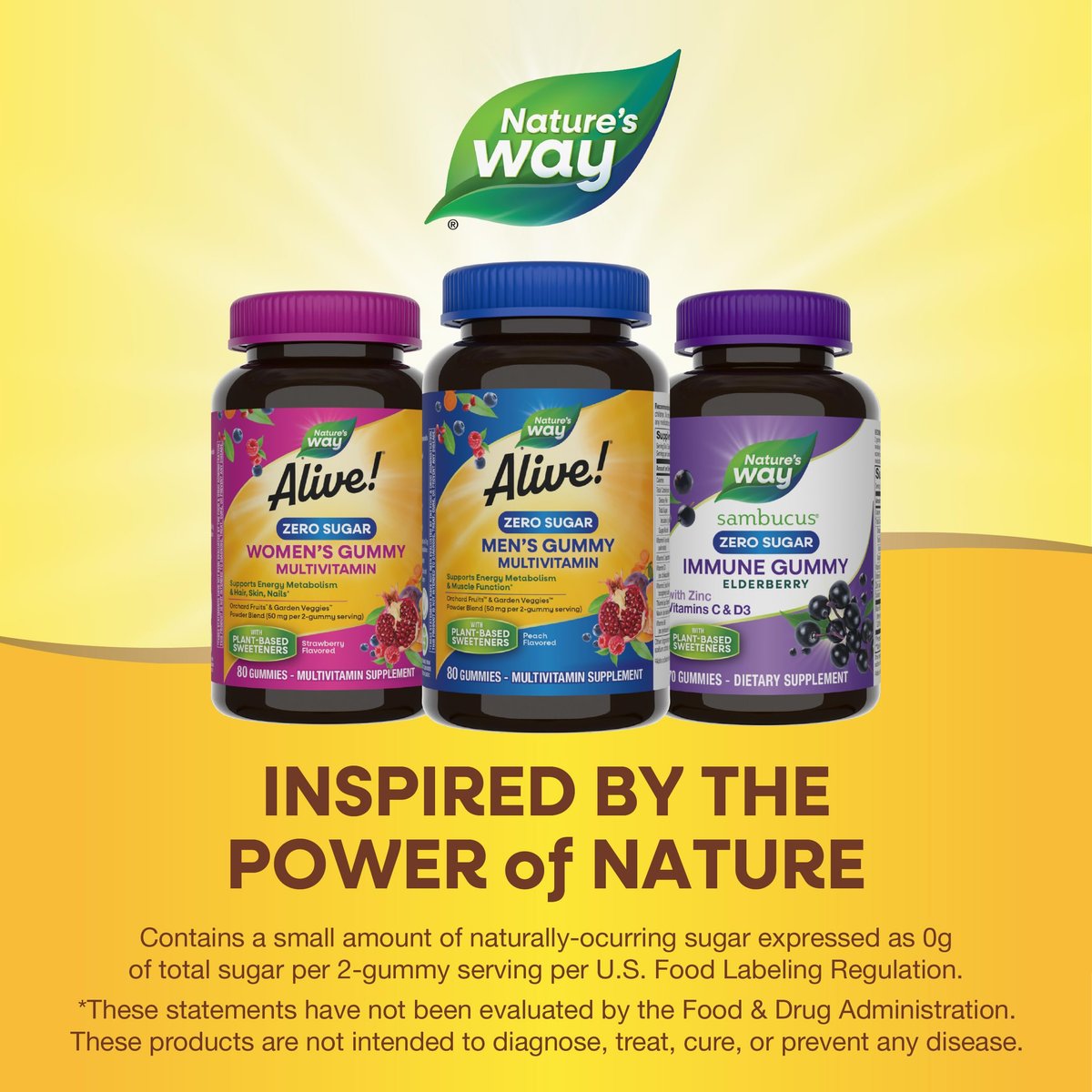 Nature's Way Alive! Zero Sugar Männer Multivitamin Gummis – Energie & Muskelfunktion*, Pfirsichgeschmack, 80 Gummis