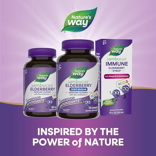 Nature's Way Sambucus Zero Sugar Immun-Gummis für Kinder - Holunder, Vitamin C, Zink, 70 Stück