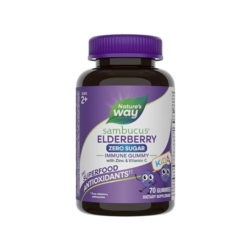 Nature's Way Sambucus Zero Sugar Immun-Gummis für Kinder - Holunder, Vitamin C, Zink, 70 Stück