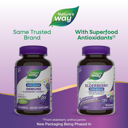Nature's Way Sambucus Zero Sugar Immun-Gummis für Kinder - Holunder, Vitamin C, Zink, 70 Stück