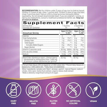 Nature's Way Sambucus Zero Sugar Immun-Gummis für Kinder - Holunder, Vitamin C, Zink, 70 Stück