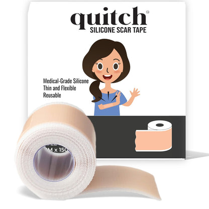Quitch Silikon-Narbenpflaster für chirurgische Narben – Narbenband aus Silikon, C-Section Recovery Must Haves, Tummy Tuck Recovery, Postpartum Essentials Narbenbehandlung (Nude) 4x150cm