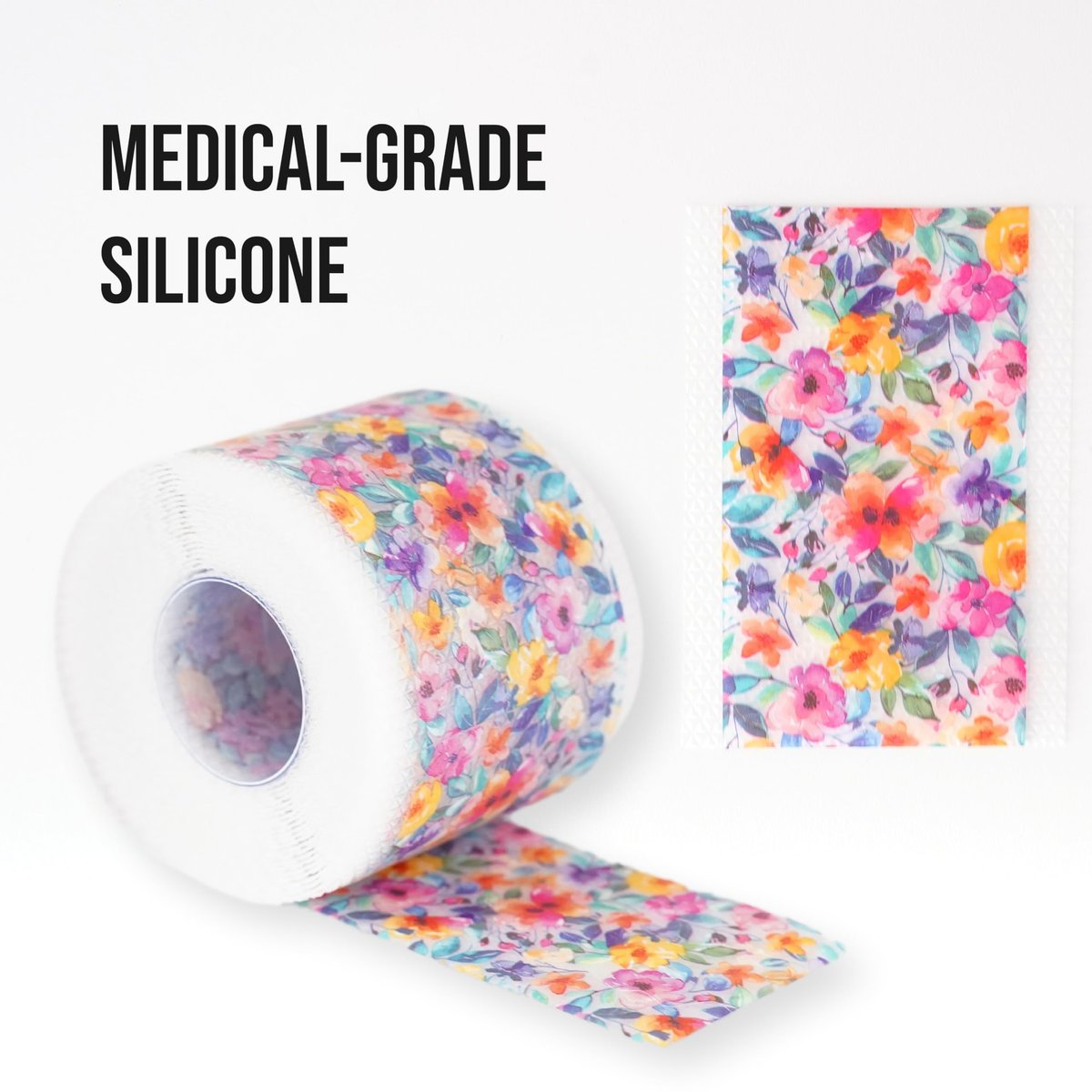 Quitch Silikon-Narbenpflaster für chirurgische Narben, Silikon-Narbenband, C-Section Recovery Must Haves, Tummy Tuck Recovery Must Haves, Postpartum Essentials Narbenbehandlung (Floral) 4x150cm