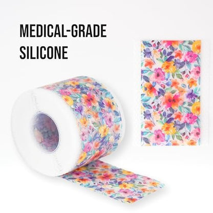 Quitch Silikon-Narbenpflaster für chirurgische Narben, Silikon-Narbenband, C-Section Recovery Must Haves, Tummy Tuck Recovery Must Haves, Postpartum Essentials Narbenbehandlung (Floral) 4x150cm