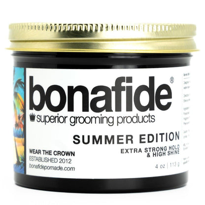 Bona Fide Pomade Summer Edition – Extra-Starker Halt & Hochglanz, Wasserbasierte Pomade, 4 oz