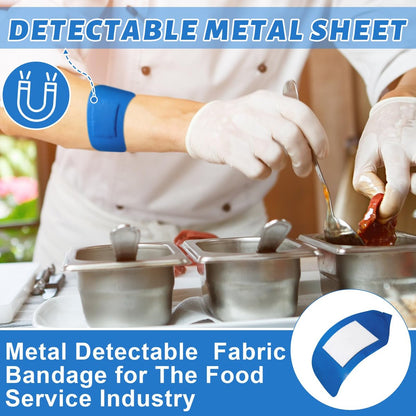 Geiserailie 120 Stück blaue erkennbare Pflaster für Lebensmittelindustrie, gewebte Fingerspitzen-Pflaster, wasserdicht, flexibel, mit nicht haftendem Pad, latexfrei, Catering-Erste-Hilfe-Set, Wundversorgung (5 x 7,5 cm, rechteckig)