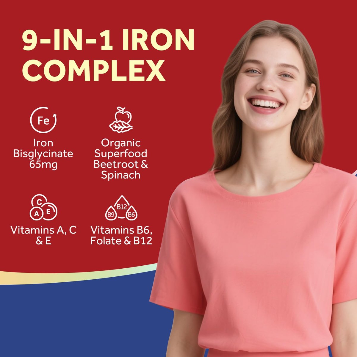 Doctor's Recipes Eisenpräparat für Frauen – 65 mg Eisenbisglycinat mit Vitamin C, B6, Folsäure & B12, Rote Bete & Spinat – Energieproduktion & Blutgesundheit – Magenfreundlich – 30 vegane Kapseln
