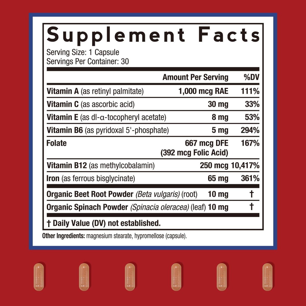 Doctor's Recipes Eisenpräparat für Frauen – 65 mg Eisenbisglycinat mit Vitamin C, B6, Folsäure & B12, Rote Bete & Spinat – Energieproduktion & Blutgesundheit – Magenfreundlich – 30 vegane Kapseln