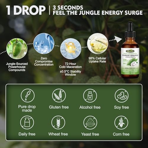 (2er-Pack) 8-in-1 Graviola Soursop Blattextrakt Flüssigkeit - Soursop Bitters Liquid mit Seemoos, Ashwagandha und Kurkuma für Immun- & Leberunterstützung, Schlaf & Antioxidans & Zellschutz, 1 Fl Oz