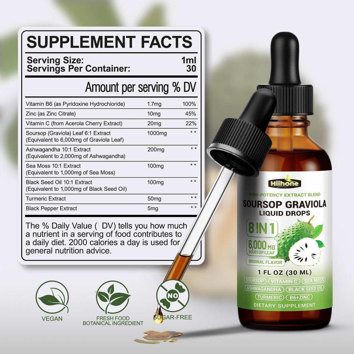 (2er-Pack) 8-in-1 Graviola Soursop Blattextrakt Flüssigkeit - Soursop Bitters Liquid mit Seemoos, Ashwagandha und Kurkuma für Immun- & Leberunterstützung, Schlaf & Antioxidans & Zellschutz, 1 Fl Oz