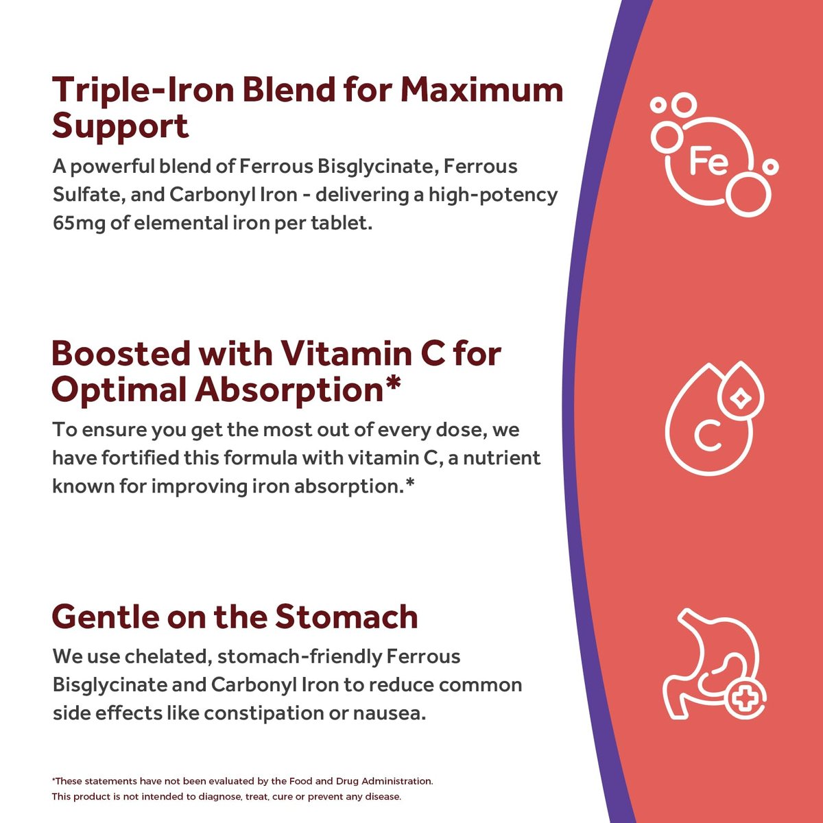 Doctor's Recipes Eisenpräparat für Frauen & Männer, 65 mg aus Eisenbisglycinat, Sulfat und Carbonyleisen, nicht verstopfend, mit Vitamin C für optimale Aufnahme, Energie, Blutunterstützung, 60 Tabletten