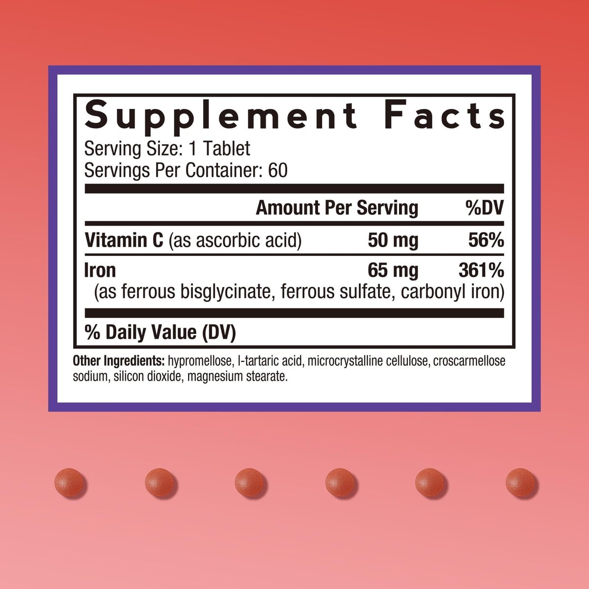Doctor's Recipes Eisenpräparat für Frauen & Männer, 65 mg aus Eisenbisglycinat, Sulfat und Carbonyleisen, nicht verstopfend, mit Vitamin C für optimale Aufnahme, Energie, Blutunterstützung, 60 Tabletten
