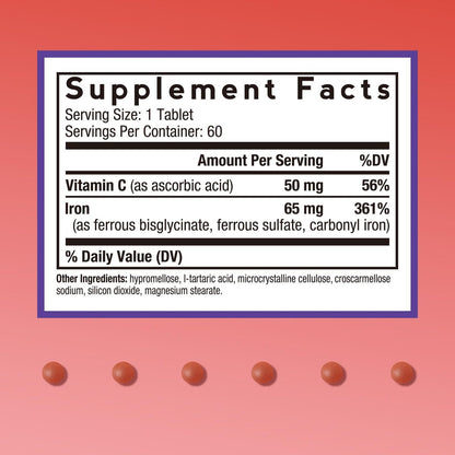 Doctor's Recipes Eisenpräparat für Frauen & Männer, 65 mg aus Eisenbisglycinat, Sulfat und Carbonyleisen, nicht verstopfend, mit Vitamin C für optimale Aufnahme, Energie, Blutunterstützung, 60 Tabletten