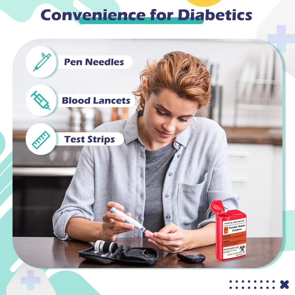 Baderke 2er-Pack Reise-Spitzbehälter für scharfe Gegenstände, 80 ml, klein, für zu Hause, für Diabetikerzubehör, Nadeln, Lanzetten, Teststreifen (Rot)