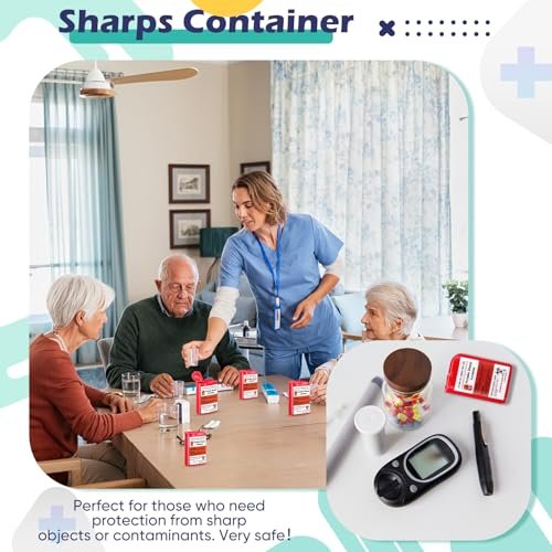 Baderke 2er-Pack Reise-Spitzbehälter für scharfe Gegenstände, 80 ml, klein, für zu Hause, für Diabetikerzubehör, Nadeln, Lanzetten, Teststreifen (Rot)