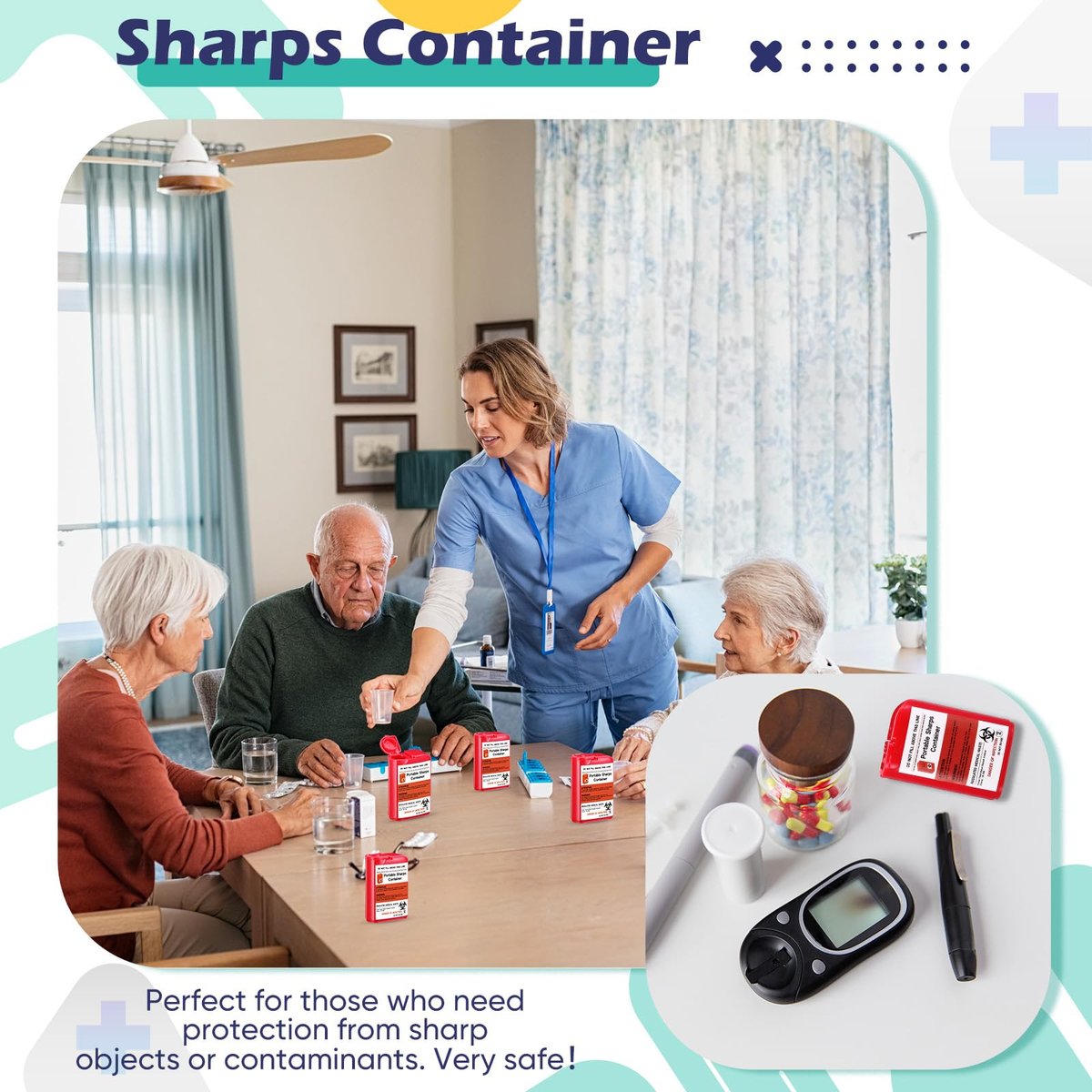 Baderke 2er-Pack Reise-Spitzbehälter für scharfe Gegenstände, 80 ml, klein, für zu Hause, für Diabetikerzubehör, Nadeln, Lanzetten, Teststreifen (Rot)