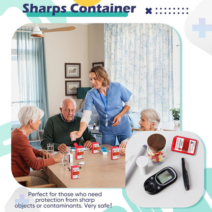 Baderke 2er-Pack Reise-Spitzbehälter für scharfe Gegenstände, 80 ml, klein, für zu Hause, für Diabetikerzubehör, Nadeln, Lanzetten, Teststreifen (Rot)