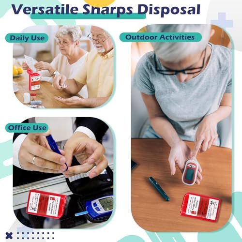 Baderke 5er-Pack Reise-Spritzenbehälter für scharfe Gegenstände, kleine 80-ml-Behälter für zu Hause, einfach zu verwenden für Diabetiker-Nadeln, Lanzetten, Teststreifen (Rot)