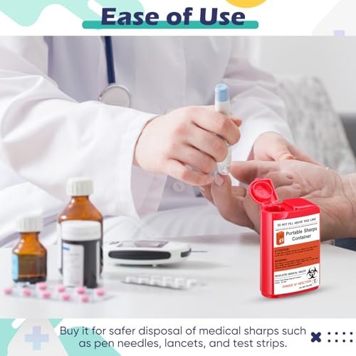 Baderke 2er-Pack Reise-Spitzbehälter für scharfe Gegenstände, 80 ml, klein, für zu Hause, für Diabetikerzubehör, Nadeln, Lanzetten, Teststreifen (Rot)