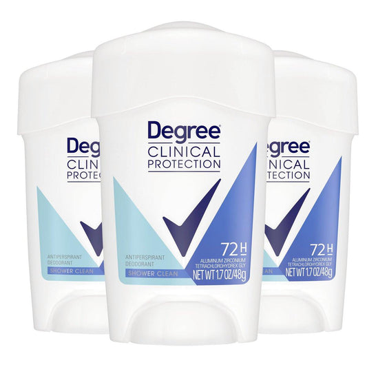 Degree Clinical Protection Antiperspirant Deodorant für Frauen – 3er-Pack 72-Stunden-Schutz gegen Schweiß & Geruch, Shower Clean, 48 g