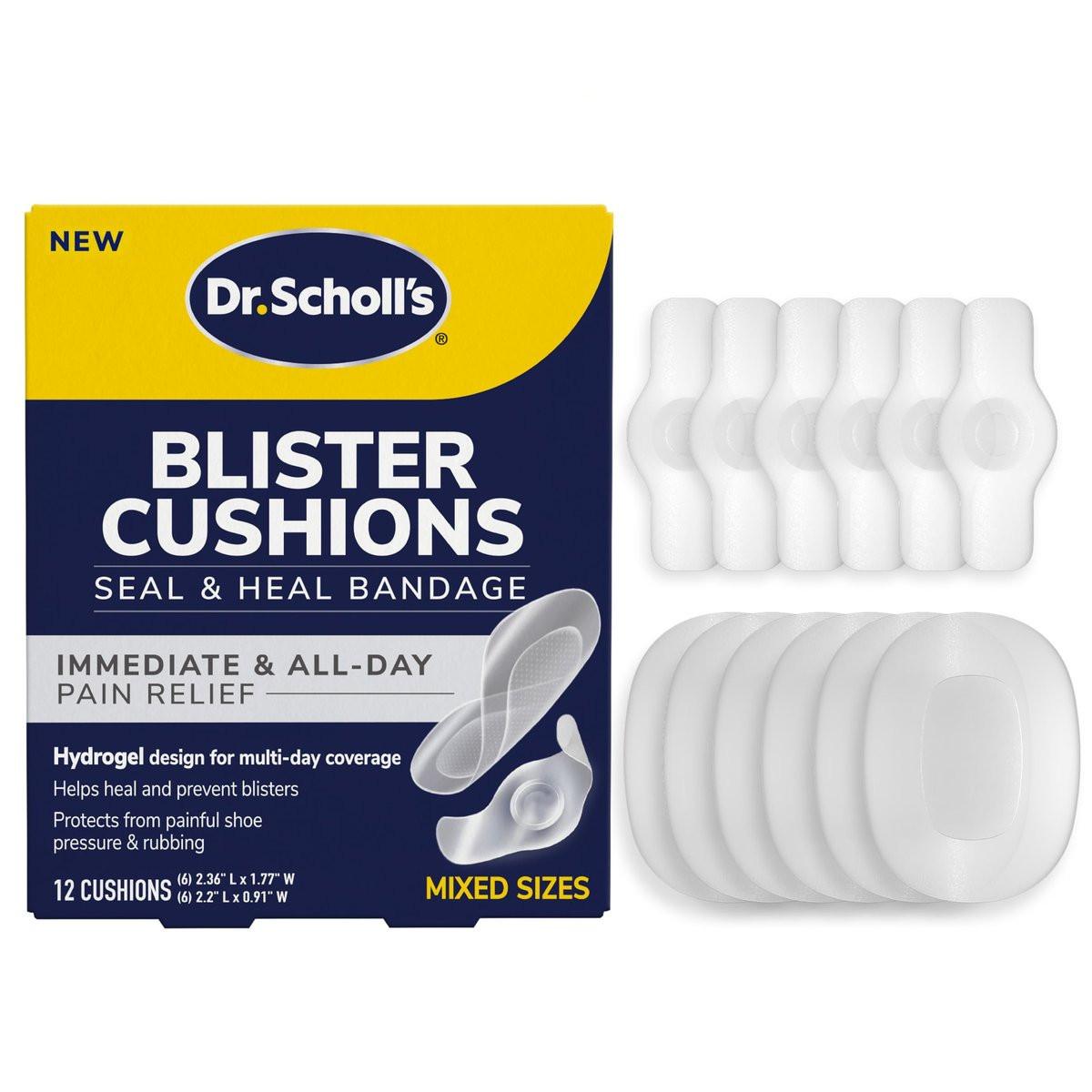 Dr. Scholl’s Blister Cushions Seal & Heal Bandage für Füße, Zehen, Fersen & Hände, 12 Stück - Blasenpflaster mit Hydrogel-Technologie, wasserabweisend
