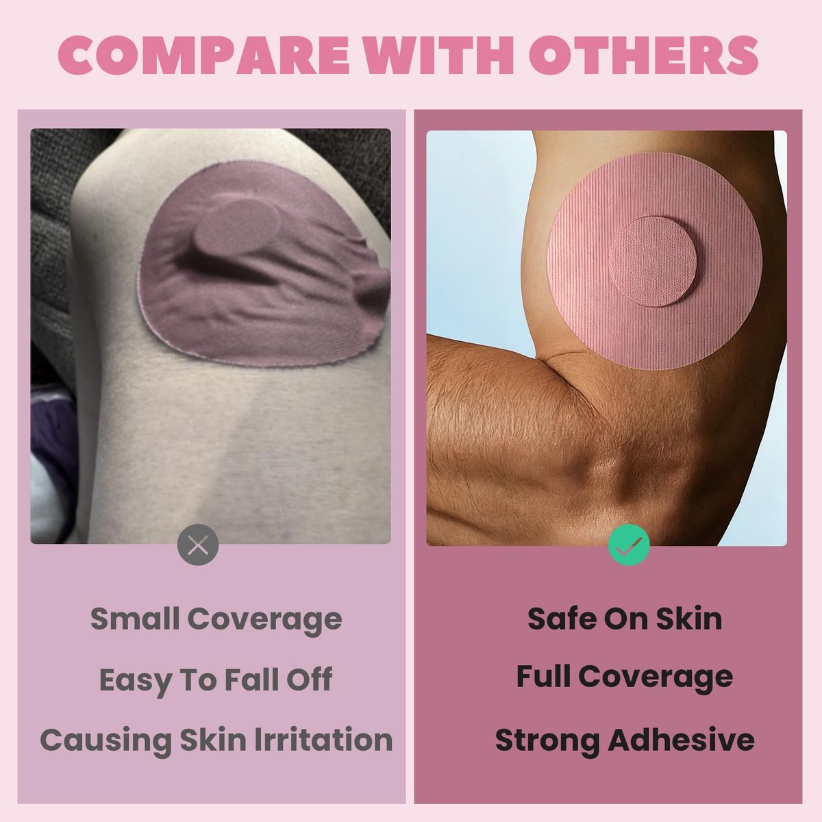 Nepia 30 Stück Rosa CGM-Sensor-Pflaster | Wasserdichte Klebepflaster für Dexcom G7/Libre 1 2 3/Enlite | 14 Tage langanhaltender Schutz | Schweißresistente Sensorabdeckungen für aktiven Lebensstil