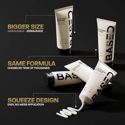 BASED Curl Cream für Männer – Lockencreme für lockiges Haar, ohne aggressive Chemikalien oder künstliche Duftstoffe, mittlerer Halt, spendet Feuchtigkeit & pflegt mit Agave, Seidenprotein & Rizinusöl, 250 ml (1er-Pack)