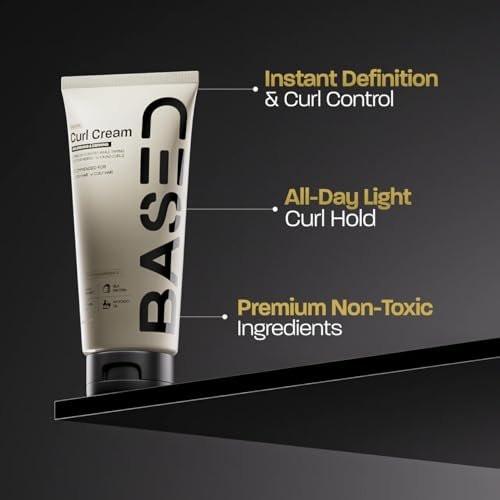 BASED Curl Cream für Männer – Lockencreme für lockiges Haar, ohne aggressive Chemikalien oder künstliche Duftstoffe, mittlerer Halt, spendet Feuchtigkeit & pflegt mit Agave, Seidenprotein & Rizinusöl, 250 ml (1er-Pack)