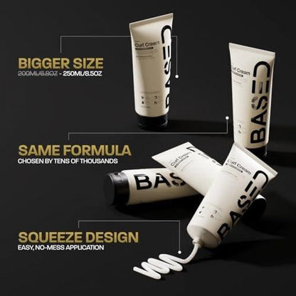 BASED Curl Cream für Männer – Lockencreme für lockiges Haar, ohne aggressive Chemikalien oder künstliche Duftstoffe, mittlerer Halt, spendet Feuchtigkeit & pflegt mit Agave, Seidenprotein & Rizinusöl, 250 ml (1er-Pack)