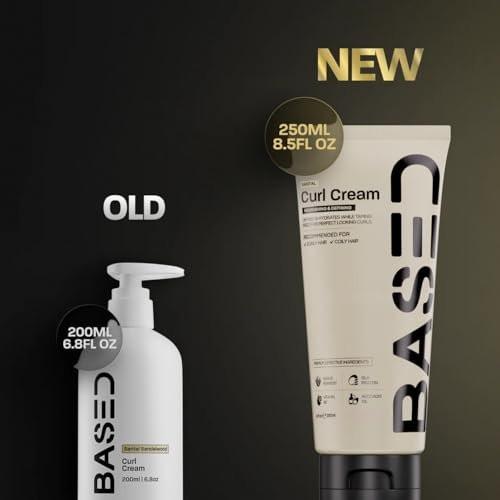 BASED Curl Cream für Männer – Lockencreme für lockiges Haar, ohne aggressive Chemikalien oder künstliche Duftstoffe, mittlerer Halt, spendet Feuchtigkeit & pflegt mit Agave, Seidenprotein & Rizinusöl, 250 ml (1er-Pack)