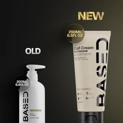 BASED Curl Cream für Männer – Lockencreme für lockiges Haar, ohne aggressive Chemikalien oder künstliche Duftstoffe, mittlerer Halt, spendet Feuchtigkeit & pflegt mit Agave, Seidenprotein & Rizinusöl, 250 ml (1er-Pack)