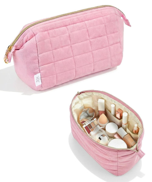 Ästhetische gesteppte Kosmetiktasche für Frauen – Rosa, gepolstert, süß und geräumig