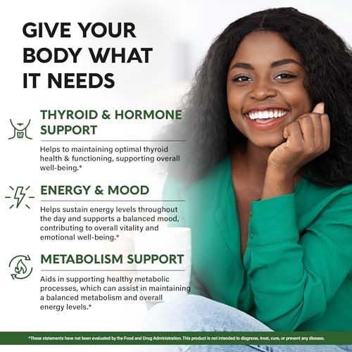 Thyroid Support für Frauen - Selen 200 mcg | Astragalus | Zink & Jod | L-Tyrosin | Adaptogene Kräuter - 21-in-1 Antioxidans & Immununterstützung - Vegan, Nicht-GVO - Laborgetestet - 60 Kapseln