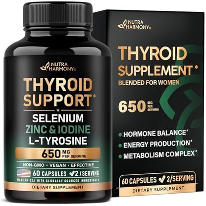 Thyroid Support für Frauen - Selen 200 mcg | Astragalus | Zink & Jod | L-Tyrosin | Adaptogene Kräuter - 21-in-1 Antioxidans & Immununterstützung - Vegan, Nicht-GVO - Laborgetestet - 60 Kapseln