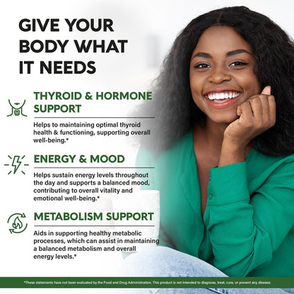 Thyroid Support für Frauen - Selen 200 mcg | Astragalus | Zink & Jod | L-Tyrosin | Adaptogene Kräuter - 21-in-1 Antioxidans & Immununterstützung - Vegan, Nicht-GVO - Laborgetestet - 60 Kapseln
