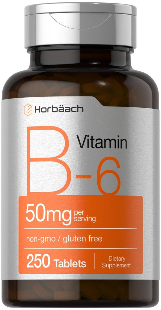 Horbäach Vitamin B6 50mg | 250 Tabletten | Nicht-GVO & Glutenfrei