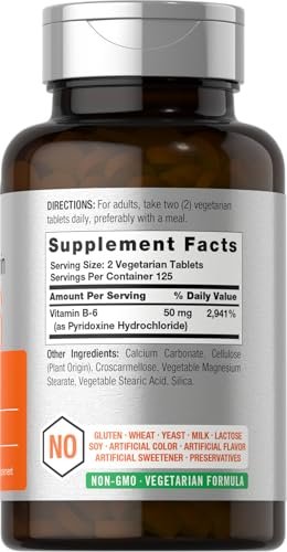 Horbäach Vitamin B6 50mg | 250 Tabletten | Nicht-GVO & Glutenfrei