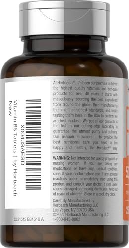 Horbäach Vitamin B6 50mg | 250 Tabletten | Nicht-GVO & Glutenfrei