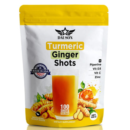 Kurkuma-Ingwer-Shots mit Piperin, Vitaminen, Zink & Kräutern | Unterstützt Gelenke, Herz, Gehirn, Darm & Haut | Stärkt Immunsystem & Energie | 100 Shots